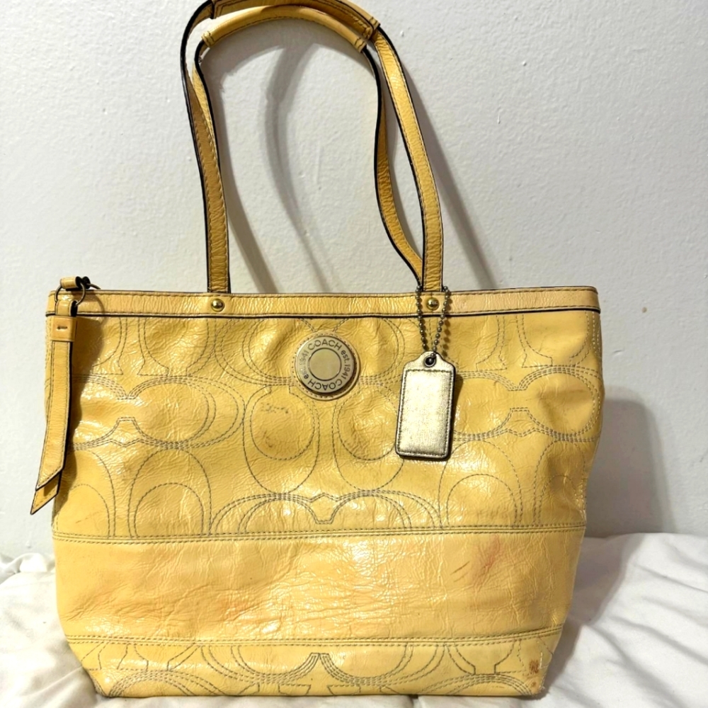 Patent Yellow Coach Tote